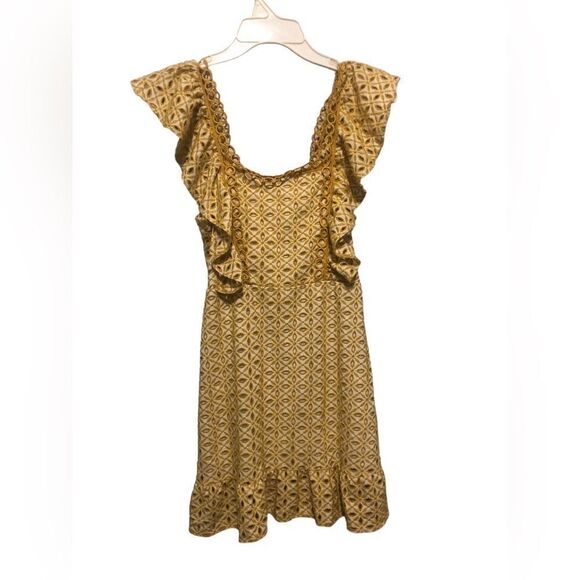 Topshop Broderie Eyelet Ruffle Minidress In Mustard Yellow Size 4 - Picture 3 of 4